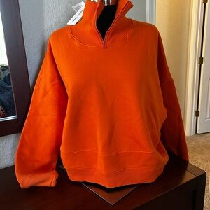 Outdoor Voices Orange Half-Zip Sweatshirt. Size L. NWTGS